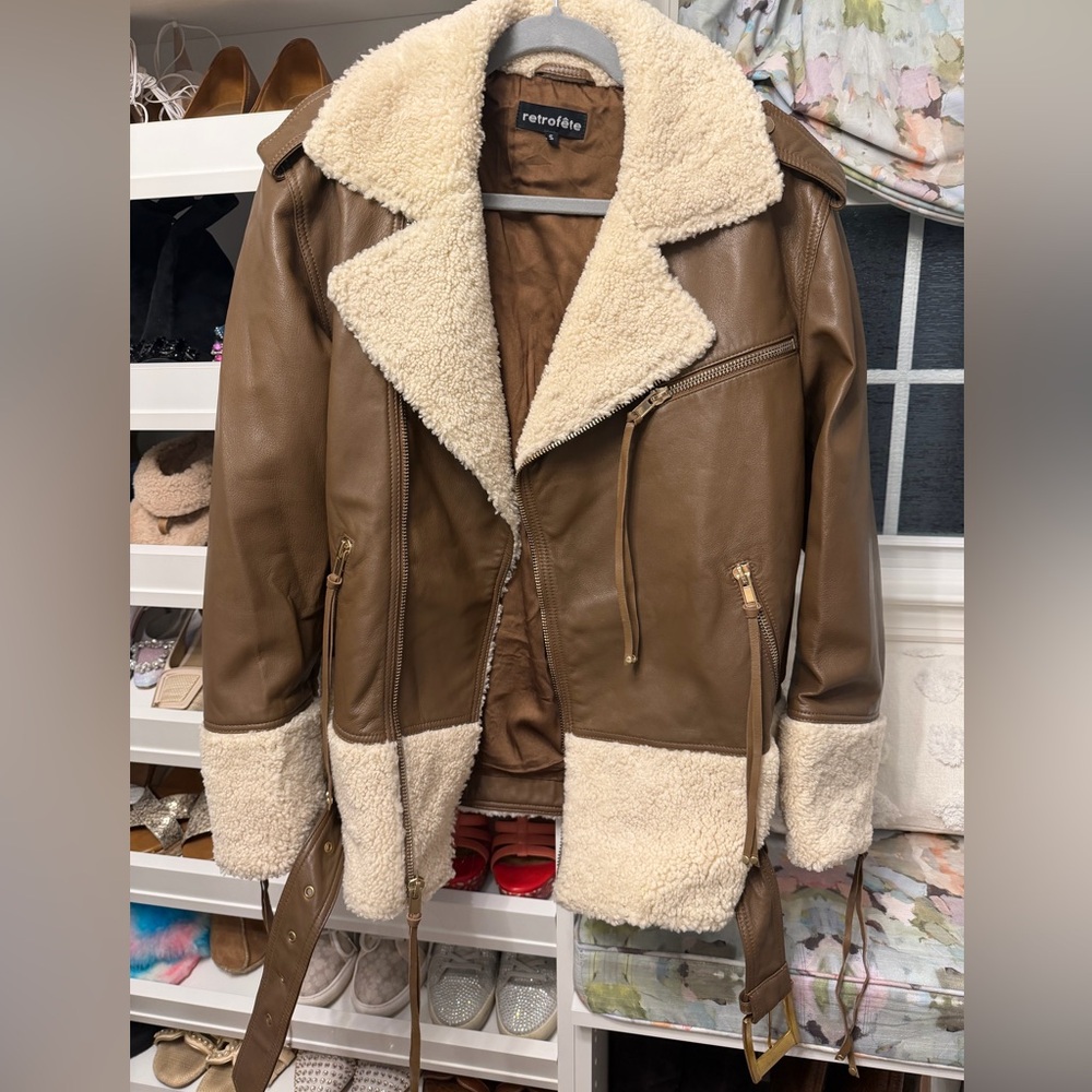 RARE Retrofete Leather Shearling Jacket Brown
